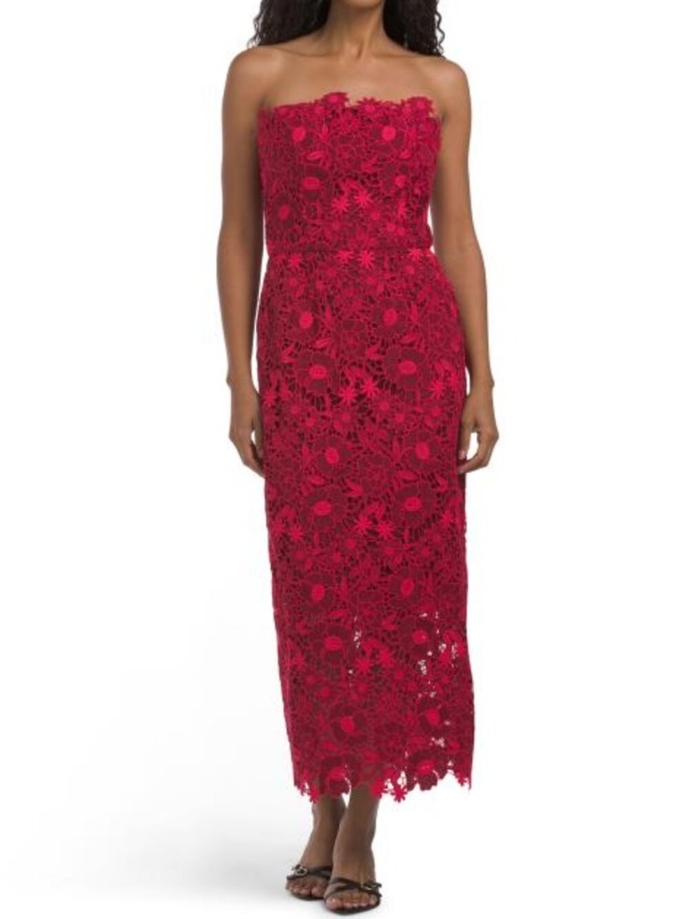 RENE BY RENE RUIZ Strapless Floral Embroidered Tea Length Dress